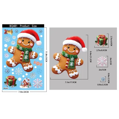 Christmas Decorations Gingerbread Man Snowman Snowflake Glass Electrostatic Sticker