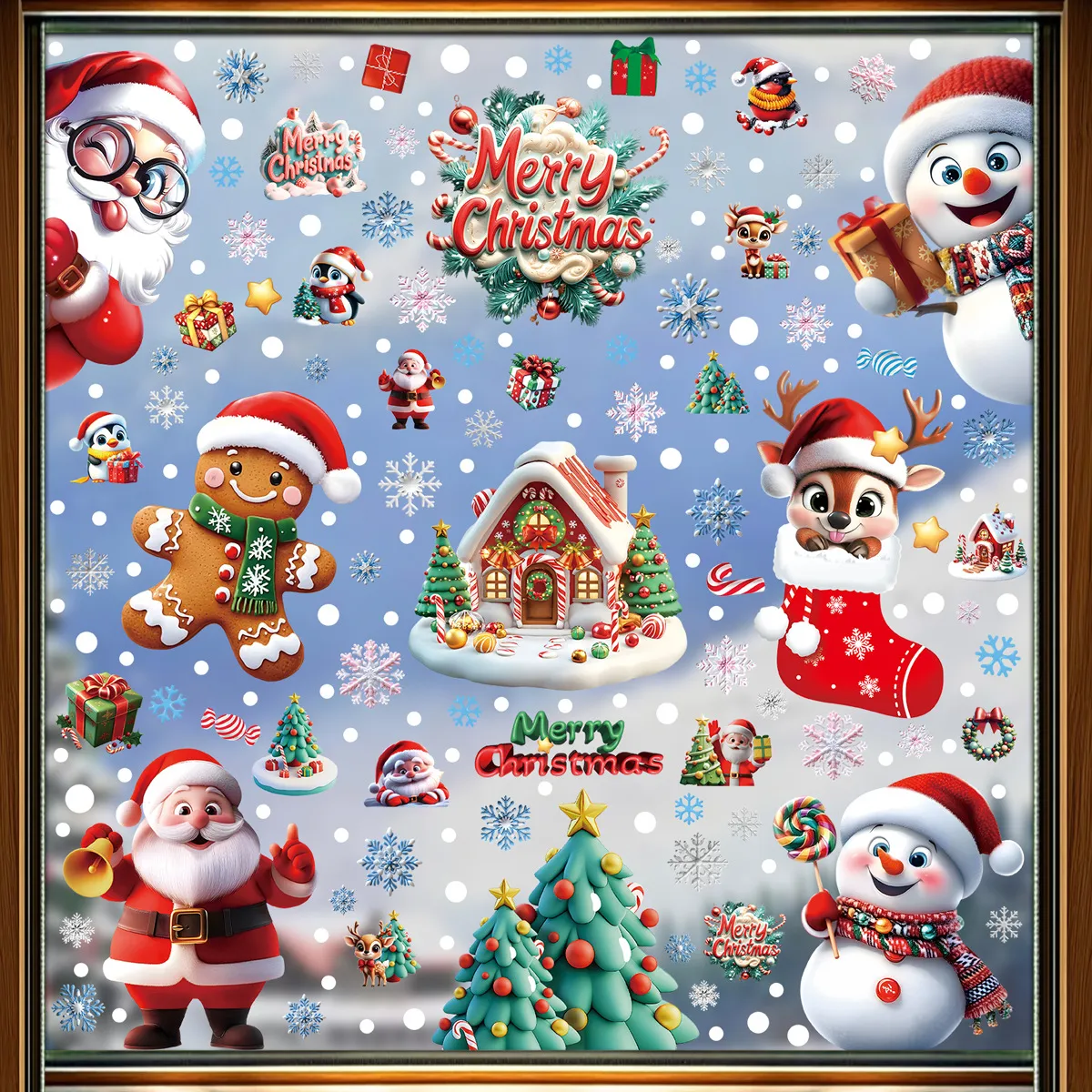 Christmas Decorations Gingerbread Man Snowman Snowflake Glass Electrostatic Sticker