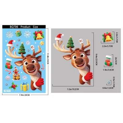 Christmas Decorations Elk Snowman Snowflake Glass Electrostatic Stickers