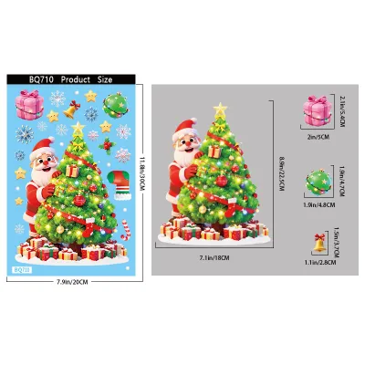 Christmas Decorations Elk Snowman Snowflake Glass Electrostatic Stickers