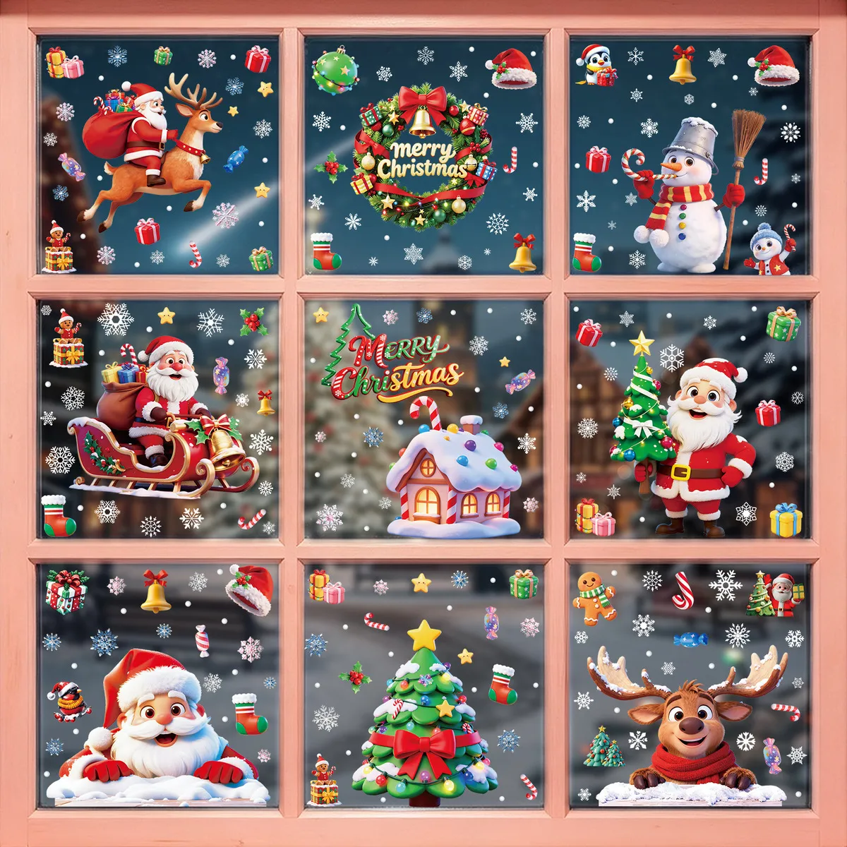 Christmas Decorations Elk Snowman Snowflake Glass Electrostatic Stickers