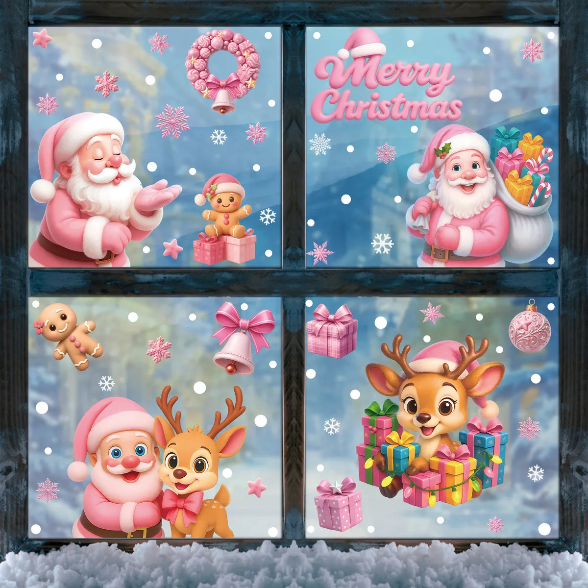 Christmas Fashion Creative Decorations Gingerbread Man Santa Claus Glass Electrostatic Stickers