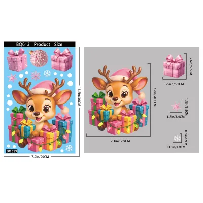 Christmas Fashion Creative Decorations Gingerbread Man Santa Claus Glass Electrostatic Stickers