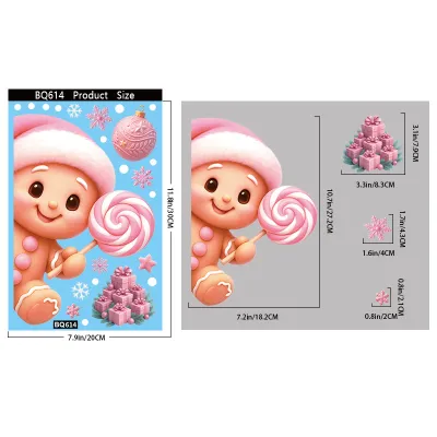 Christmas Fashion Creative Decorations Gingerbread Man Santa Claus Glass Electrostatic Stickers