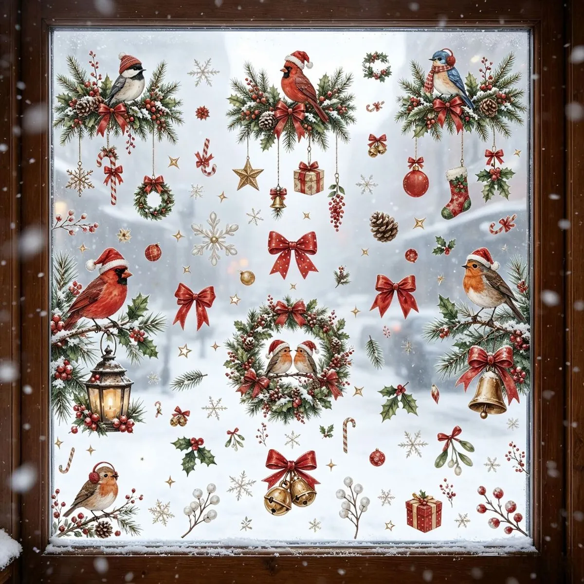 Christmas Fashion Creative Bird Branch Window Stickers Decorations