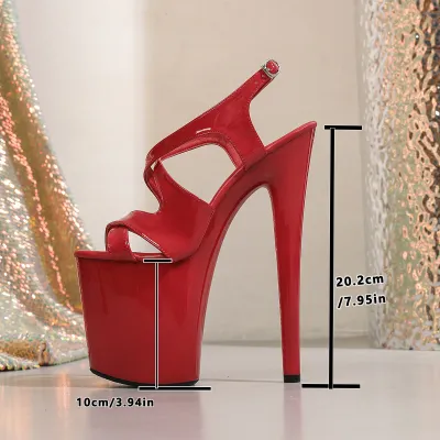 Women Fashion Sexy Solid Color Round Toe Pole Dancing Buckle Platform 20cm Thin High Heel