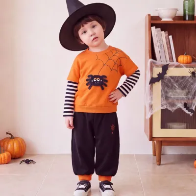 Kids Boys Fashion Casual Halloween Autumn Stripe Long-Sleeve Sweatshirt Pants Two-Piece Set