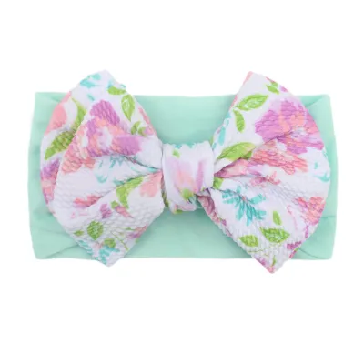 Kids Baby Girls Fashion Cute Printed Big Bow Nylon Hair Band