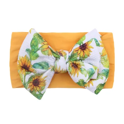 Kids Baby Girls Fashion Cute Printed Big Bow Nylon Hair Band