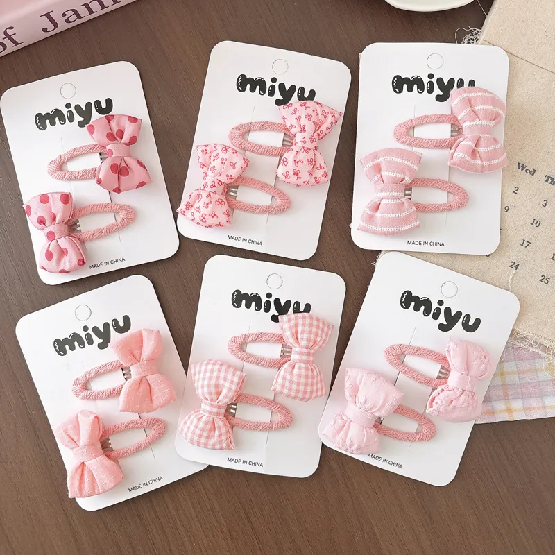 Kids Girls Fashion Sweet Pink Bow Hair Clip 2pcs/Set