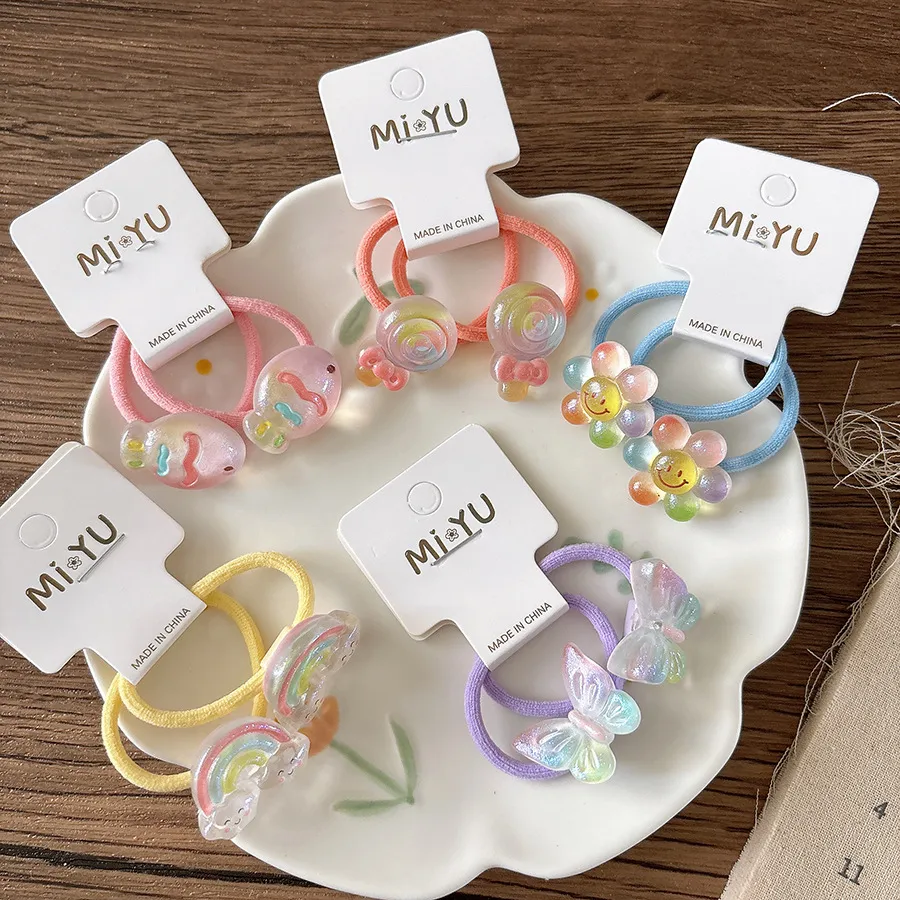 Kids Girls Fashion Cute Cartoon Transparent Head Rope 2pcs/Set