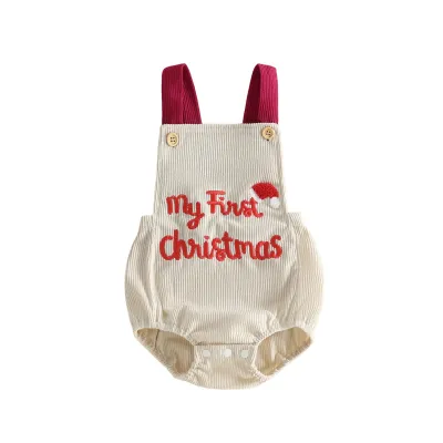Kids Baby Boys And Girls Fashion Christmas Christmas Tree Embroidered Corduroy Rompers