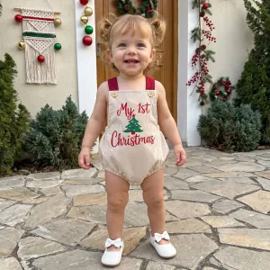 Kids Baby Boys And Girls Fashion Christmas Christmas Tree Embroidered Corduroy Rompers