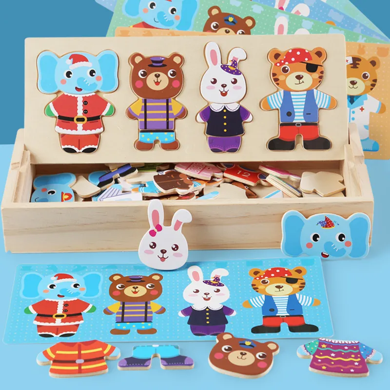 Kids Fashion Cute Cartoon Wooden Educational Animal Jigsaw Puzzle Toys