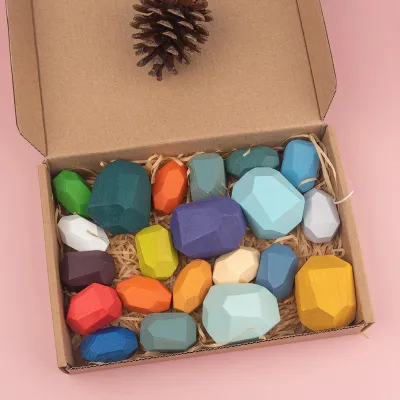 Kids Wooden Sorting And Stacking Stones Building Block Toys