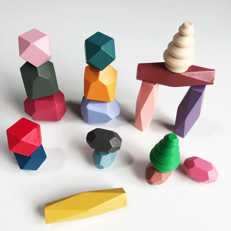 Kids Wooden Sorting And Stacking Stones Building Block Toys