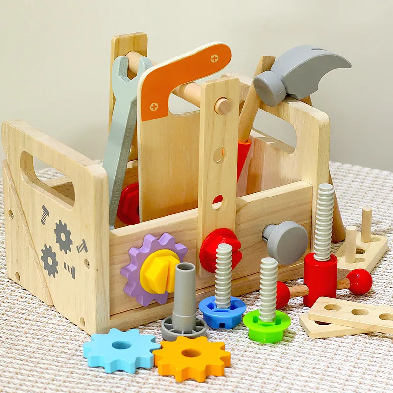 Kids Baby Wooden Repair Box Screw Dismounting Nut Portable Tool Set Educational Toys Set