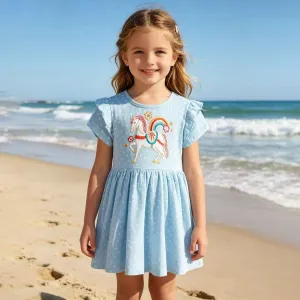 Kids Girls Fashion Casual Summer Embroidered Short-Sleeve Dress
