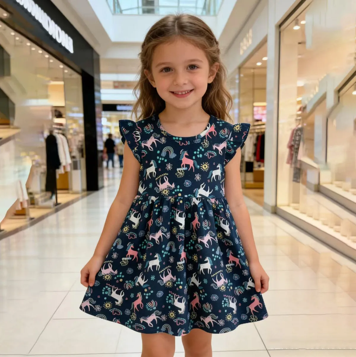 Kids Girls Fashion Casual Summer Printed Flying Sleeve Dress
