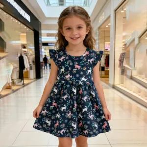 Kids Girls Fashion Casual Summer Printed Flying Sleeve Dress