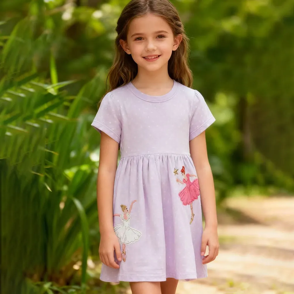 Kids Girls Fashion Casual Summer Polka Dot Print Patchwork Short Sleeve Loose Dress
