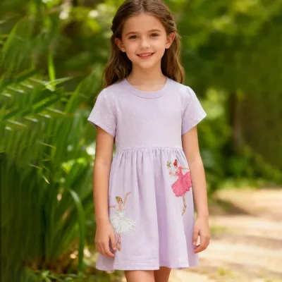 Kids Girls Fashion Casual Summer Polka Dot Print Patchwork Short Sleeve Loose Dress