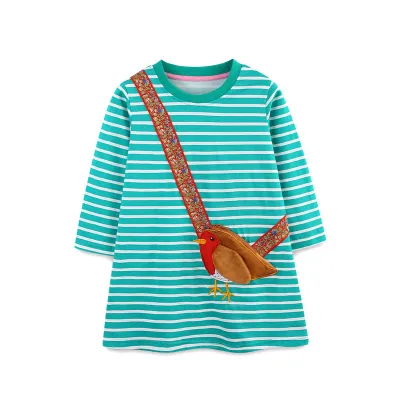 Kids Girls Fashion Casual Autumn Stripe Long Sleeve Loose Dress