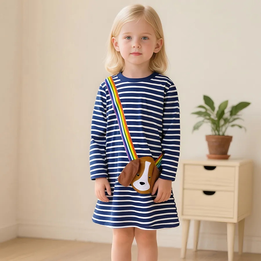 Kids Girls Fashion Casual Autumn Stripe Long Sleeve Loose Dress