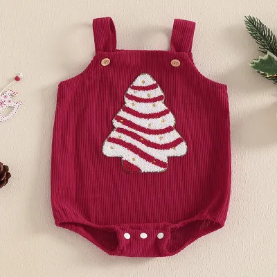 Kids Baby'S Boys And Girls Fashion Christmas Corduroy Embroidered Strap Rompers