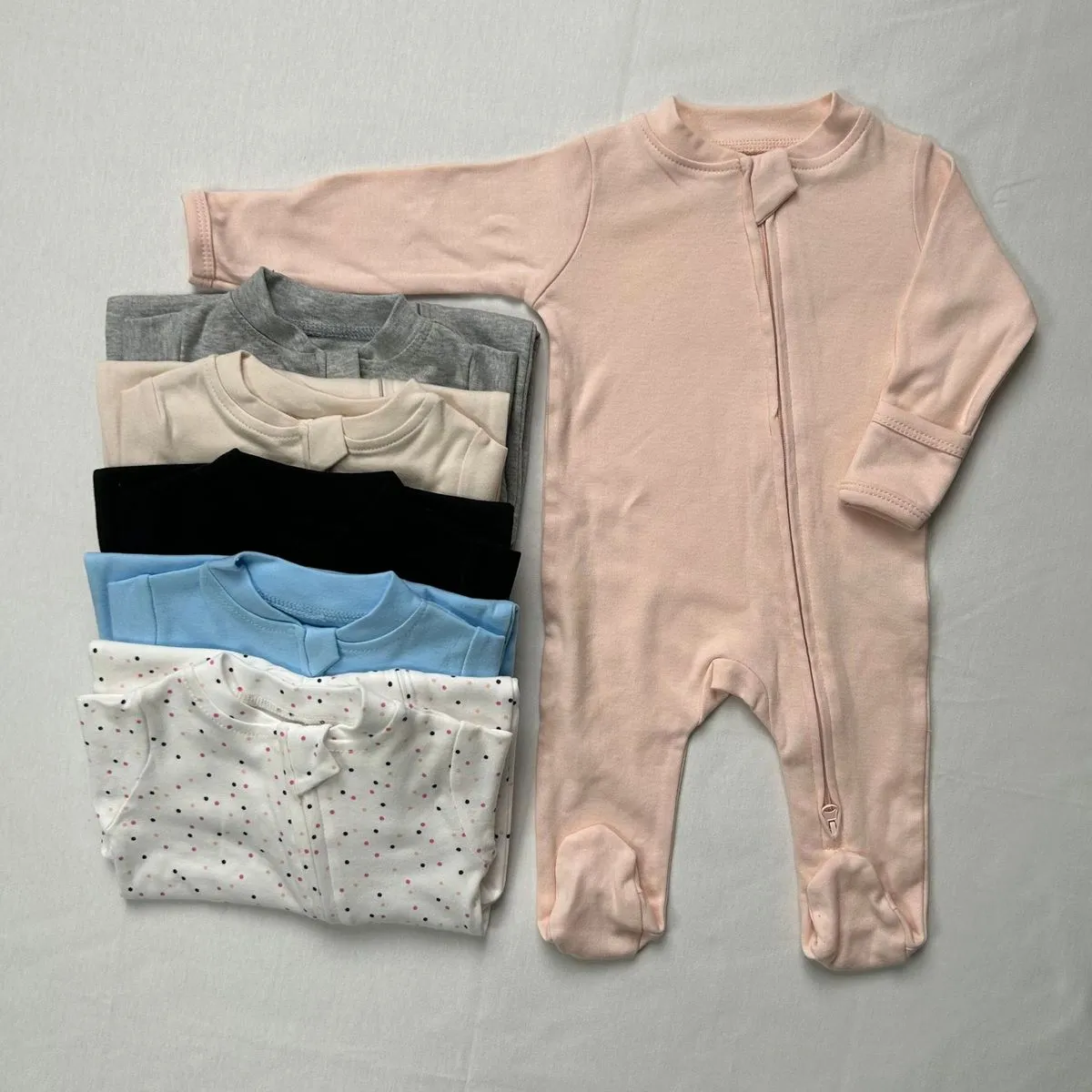 Kids Baby Boys And Girls Fashion Solid Collor Cotton Double-Ended Zippers Long Sleeves Rompers