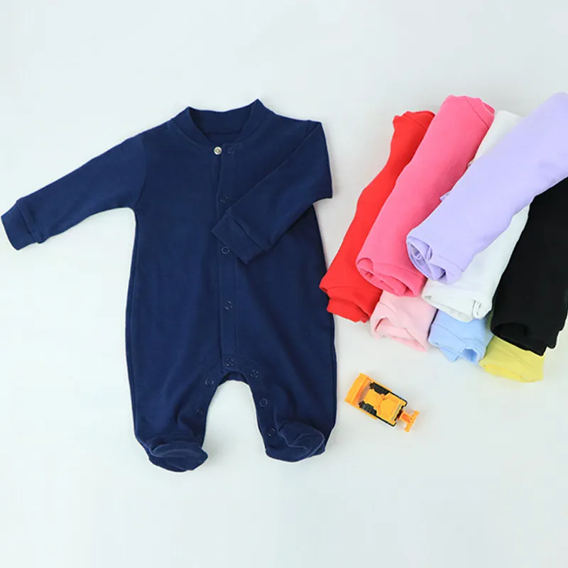 Kids Baby Boys And Girls Fashion Solid Color Cotton Long-Sleeve Rompers