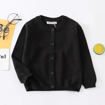 Kids Boys And Girls Fashion Casual Autumn Solid Color Long-Sleeve Knitted Cardigan