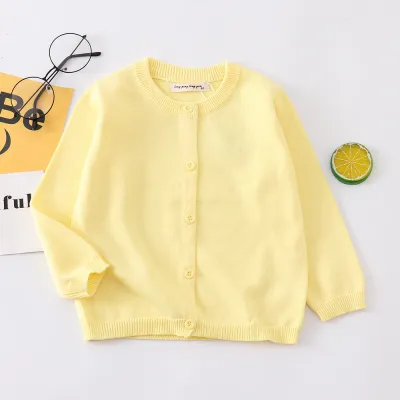 Kids Boys And Girls Fashion Casual Autumn Solid Color Long-Sleeve Knitted Cardigan