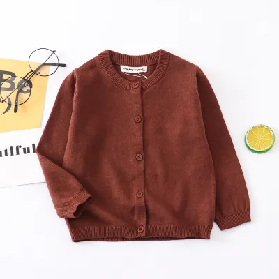 Kids Boys And Girls Fashion Casual Autumn Solid Color Long-Sleeve Knitted Cardigan