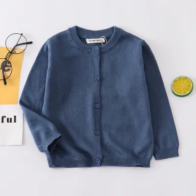 Kids Boys And Girls Fashion Casual Autumn Solid Color Long-Sleeve Knitted Cardigan