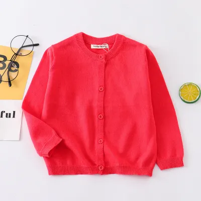Kids Boys And Girls Fashion Casual Autumn Solid Color Long-Sleeve Knitted Cardigan
