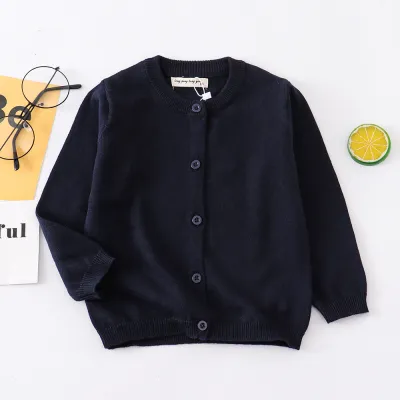 Kids Boys And Girls Fashion Casual Autumn Solid Color Long-Sleeve Knitted Cardigan