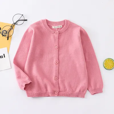 Kids Boys And Girls Fashion Casual Autumn Solid Color Long-Sleeve Knitted Cardigan
