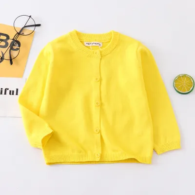 Kids Boys And Girls Fashion Casual Autumn Solid Color Long-Sleeve Knitted Cardigan