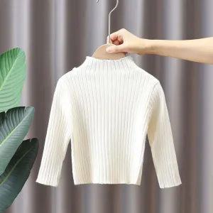 Kids Girls Fashion Casual Spring And Autumn Solid Color Half-High Collar Knitted Sweater
