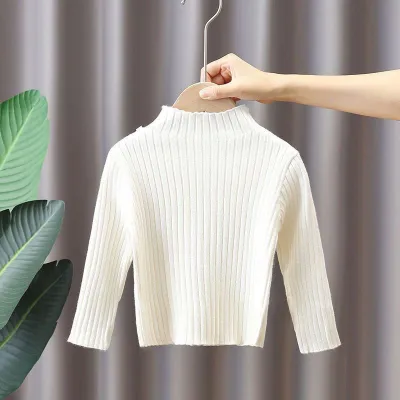Kids Girls Fashion Casual Spring And Autumn Solid Color Half-High Collar Knitted Sweater