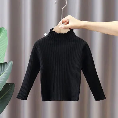 Kids Girls Fashion Casual Spring And Autumn Solid Color Half-High Collar Knitted Sweater