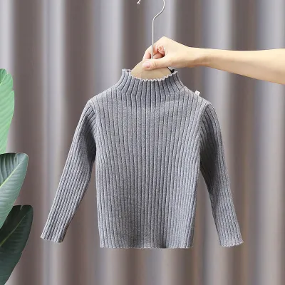 Kids Girls Fashion Casual Spring And Autumn Solid Color Half-High Collar Knitted Sweater