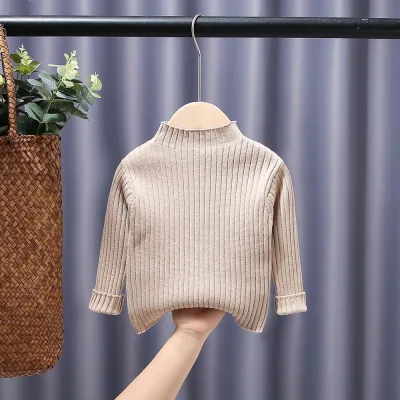 Kids Girls Fashion Casual Spring And Autumn Solid Color Half-High Collar Knitted Sweater