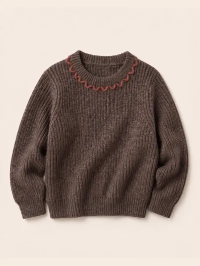 Kids Girls' Fashion Casual Autumn And Winter Thickened Texture Wave Lace Long-Sleeve Knitted Sweater