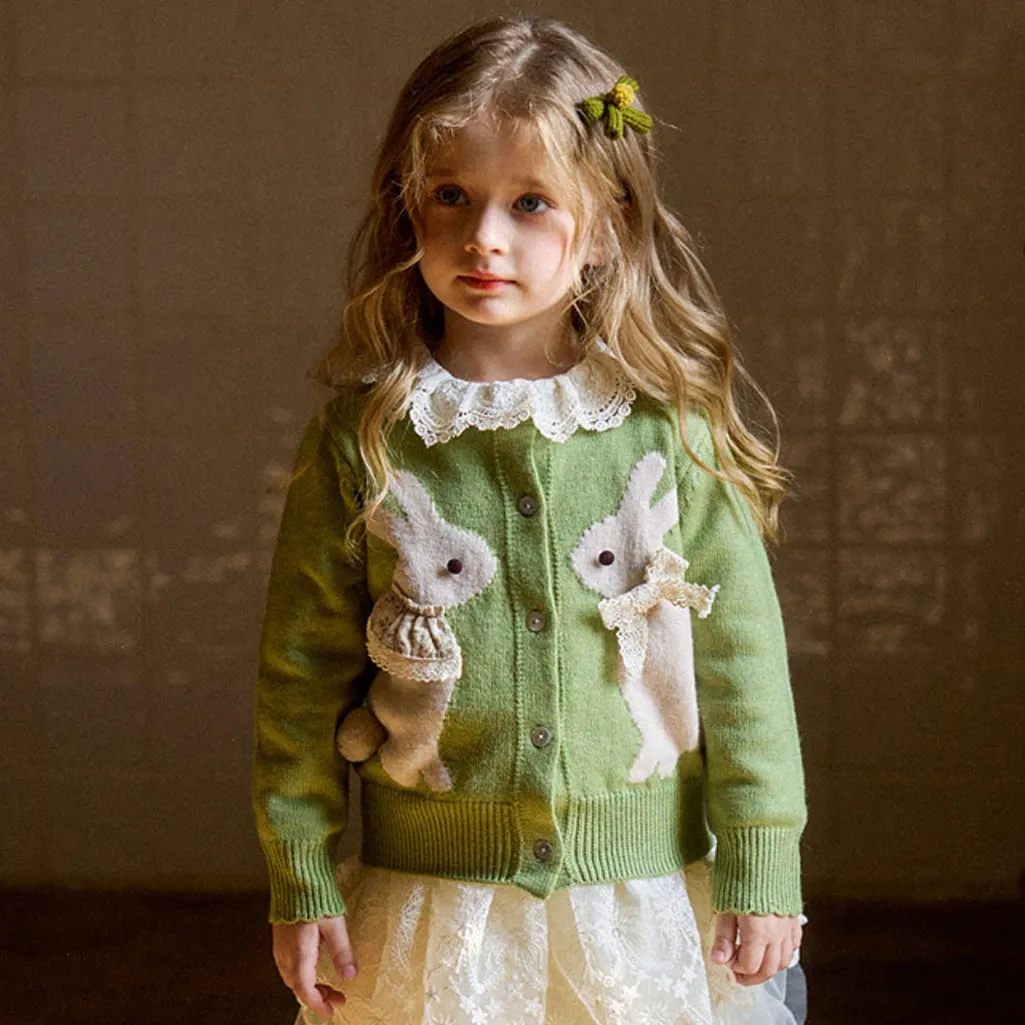 Kids Girls Fashion Autumn Cute Knitted Jacquard Cardigan