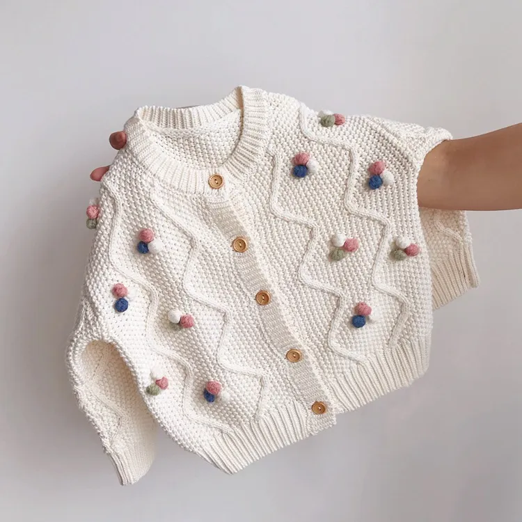 Kids Girls Fashion Casual Spring And Autumn Ball Single-Breasted Long-Sleeve Knitted Cardigan
