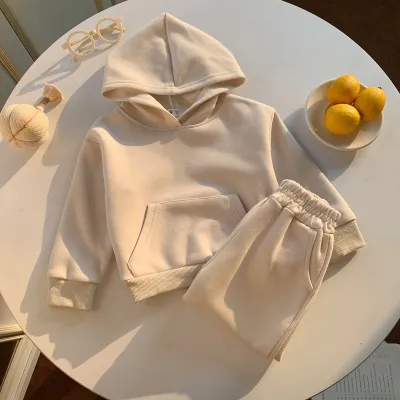 Kids Girls' Fashion Casual Spring And Autumn Solid Color Long-Sleeve Hoodies Pants Two-Piece Set