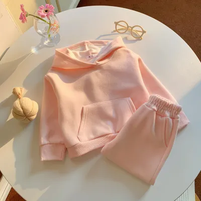 Kids Girls' Fashion Casual Spring And Autumn Solid Color Long-Sleeve Hoodies Pants Two-Piece Set