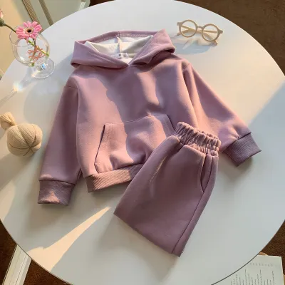 Kids Girls' Fashion Casual Spring And Autumn Solid Color Long-Sleeve Hoodies Pants Two-Piece Set